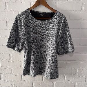 LOFT Black and White Animal Print Short Sleeve Top